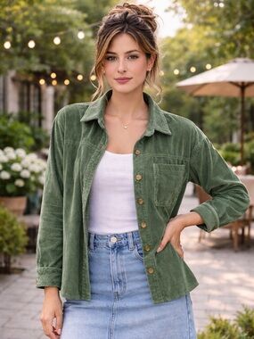 Kensie Green Corduroy Button-Up Jacket